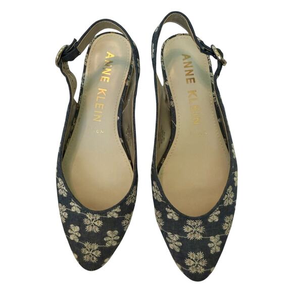 Anne Klein Floral Slingback Flats Pointed Toe Denim Blue Size   8M - Picture 1 of 8